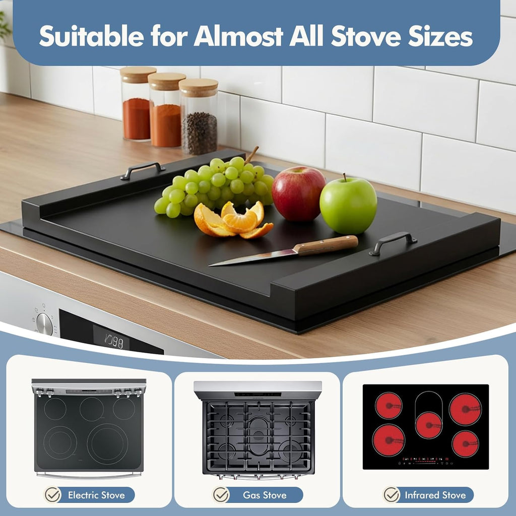 Noodle Board Stove Cover with Handles, Wooden Stove Top Cover for Gas Electric Glass Stove, 22 x 29.5 inch(Black)