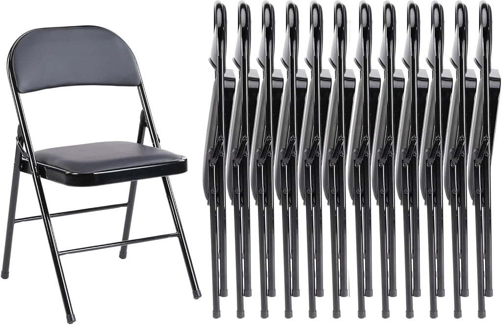Folding Chair 4 Pack, Leather Padded Foldable Chairs, Sturdy Metal Portable Chairs, Easy to Use and Store, Outdoor and Indoor, for Home, Office, Party, Garden, Kahki