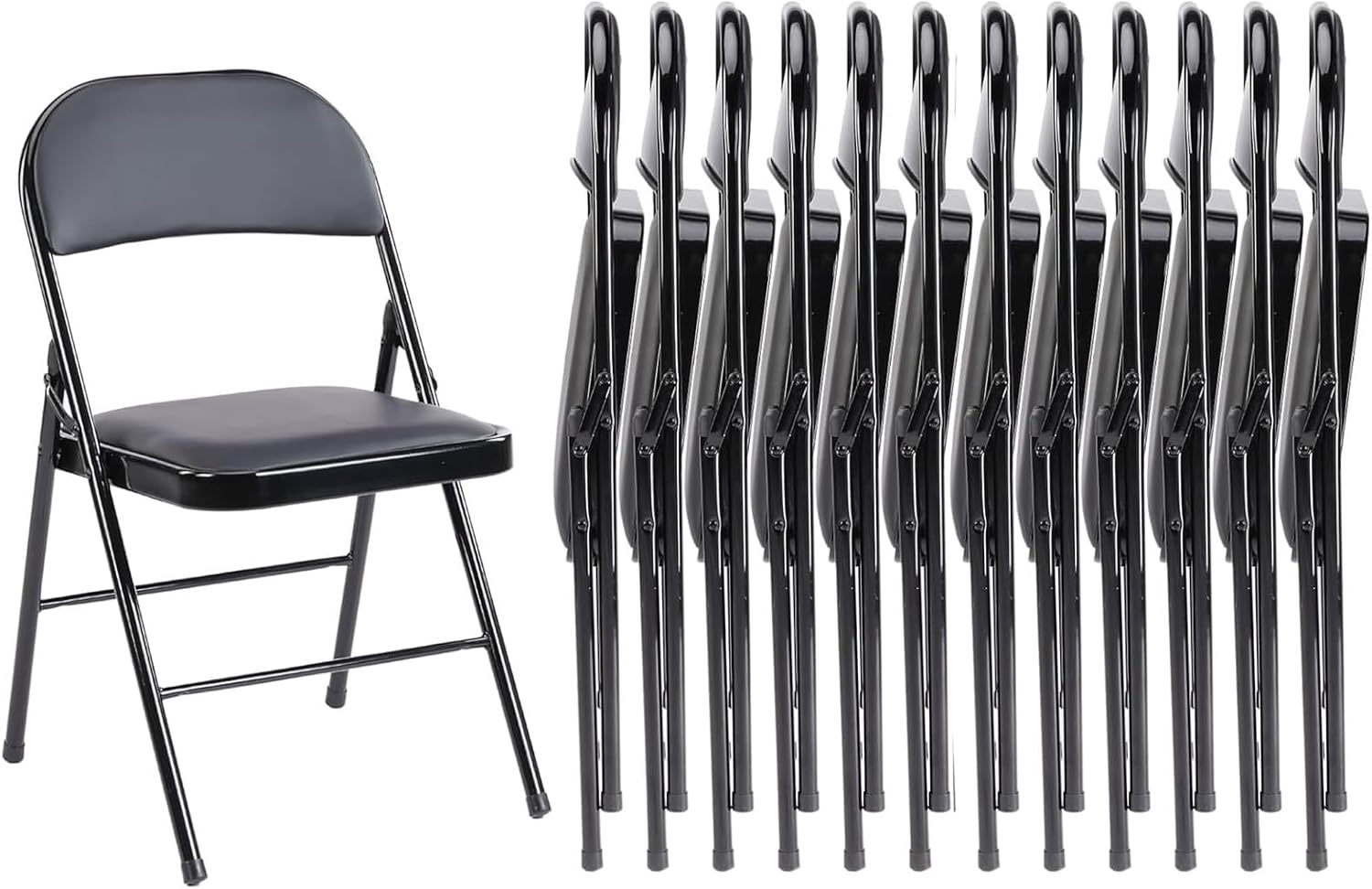 Folding Chair 4 Pack, Leather Padded Foldable Chairs, Sturdy Metal Portable Chairs, Easy to Use and Store, Outdoor and Indoor, for Home, Office, Party, Garden, Kahki