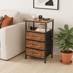 Nightstand with Charging Station, 3-Drawer Bedside Table with USB Ports & Type-C, Bedroom Night Stand with Fabric Drawers and Open Shelf, Tall Narrow End Table for Small Bedroom, Rustic Brown