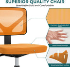 Armless Desk Chairs Set of 2, Ergonomic Adjustable Home Office Swivel Rolling Task Chair No Arms, Comfy Mesh Mid Back Computer Work Vanity Desk Chiars with Wheels for Small Spaces, New Orange