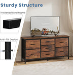 TV Stand 7 Drawer Dresser for Bedroom with Storage TV Stands for Living Room Grey, Farmhouse Entertainment Center Media Console Table with Metal Frame Adjustable Feet