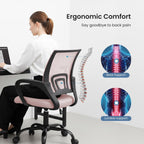Office Desk Chair - Ergonomic Mid Back with Lumbar Support & Rocking Mode, Height Adjustable with Fixed Armrest, for Home, Computer, Gaming, Conference, Meeting Room, 360?? Swivel, Pink, 2 Pack