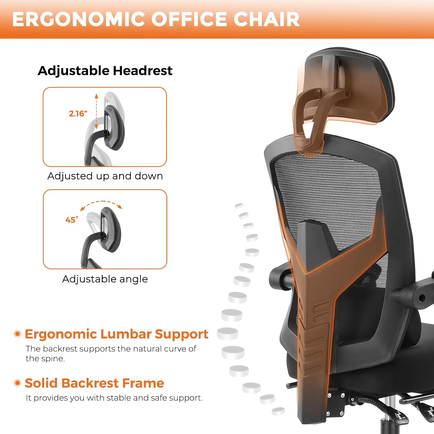 Office Computer Desk Chair, Ergonomic High-Back Mesh Rolling Work Swivel Chairs with Wheels, Comfortable Lumbar Support, Comfy Arms for Home, Bedroom, Study, Student, Black