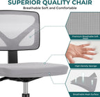 Small Office Chairs with Wheels, Ergonomic Adjustable Home Desk Swivel Rolling Task Chair No Arms, Comfy Mesh Mid Back Computer Work Vanity Desk Chairs for Small Spaces, New Grey