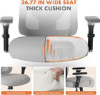 Big and Tall Office Desk Chair with Lumbar Support, 500lbs Heavy Duty Mesh Ergonomic Computer Chair with 4D Armrest and Wide Comfy Seat, Wheels for Adult, Grey