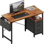 Computer Desk with Storage, Small Home Office Desk with 3 Fabric Drawers & Side Pocket, Space Saving Writing Desk for Apartment, Dorm, Gaming Workstation, 39 White