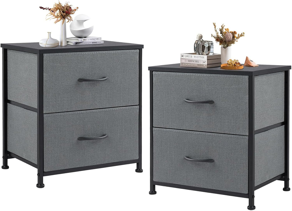Nightstand Set of 2, Small Dresser with 2 Fabric Drawers Side Bedroom End Table Kids Bedside Storage Furniture for 25 inch Tall Night Stand for Closet, Entryway, College Dorm, Classic Black