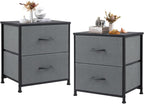 Nightstand Set of 2, Small Dresser with 2 Fabric Drawers Side Bedroom End Table Kids Bedside Storage Furniture for 25 inch Tall Night Stand for Closet, Entryway, College Dorm, Classic Black