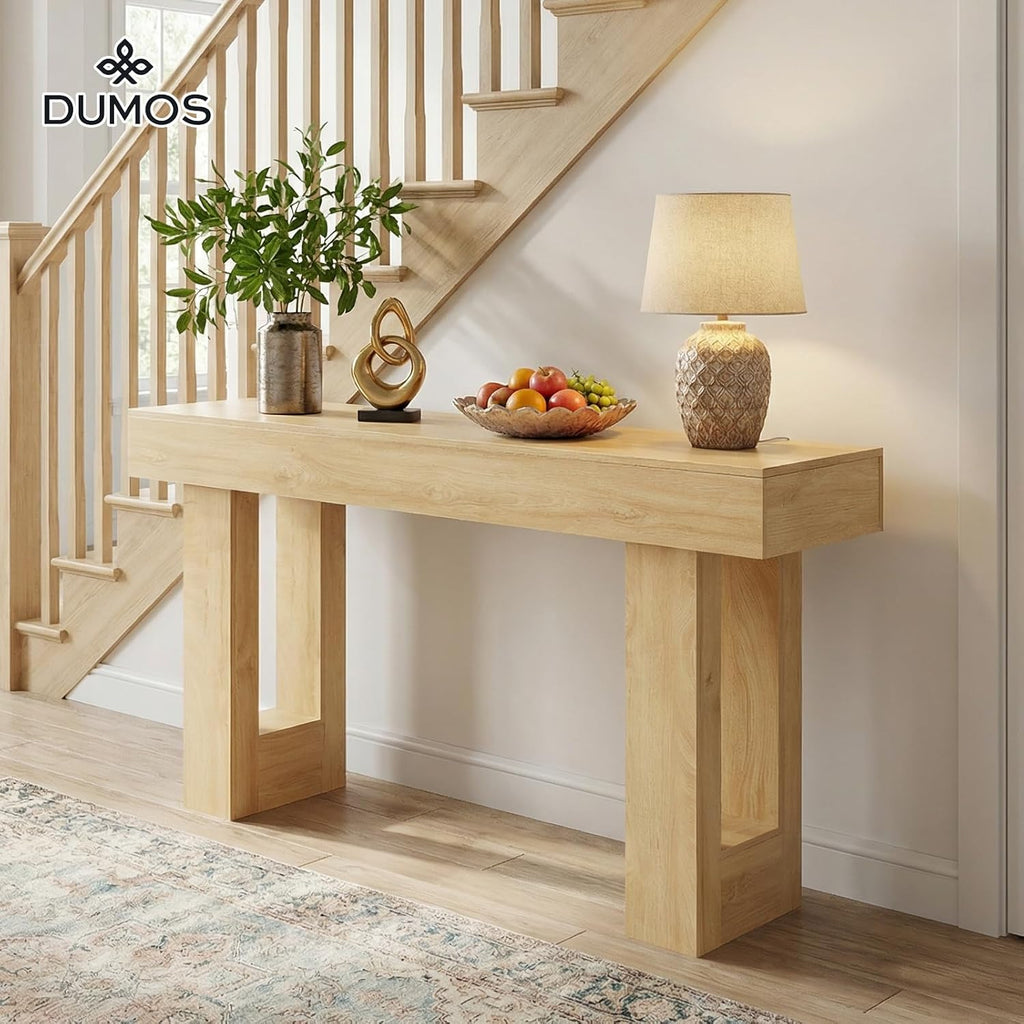 63-Inch Narrow Console Table, Sturdy Wooden Entryway Table with 5.9 Thick Top, Heavy Duty 155lbs Capacity, Space-Saving Sofa Table for Living Room, Hallway, Entrance, Foyer, Natural Wood