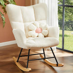 Nursery Rocking Chair Teddy Upholstered, Comfy Glider Rocker with High Backrest Armchair Padded Seat, Accent Side Chair for Living Room Bedroom Offices Small Spaces Indoor, Green