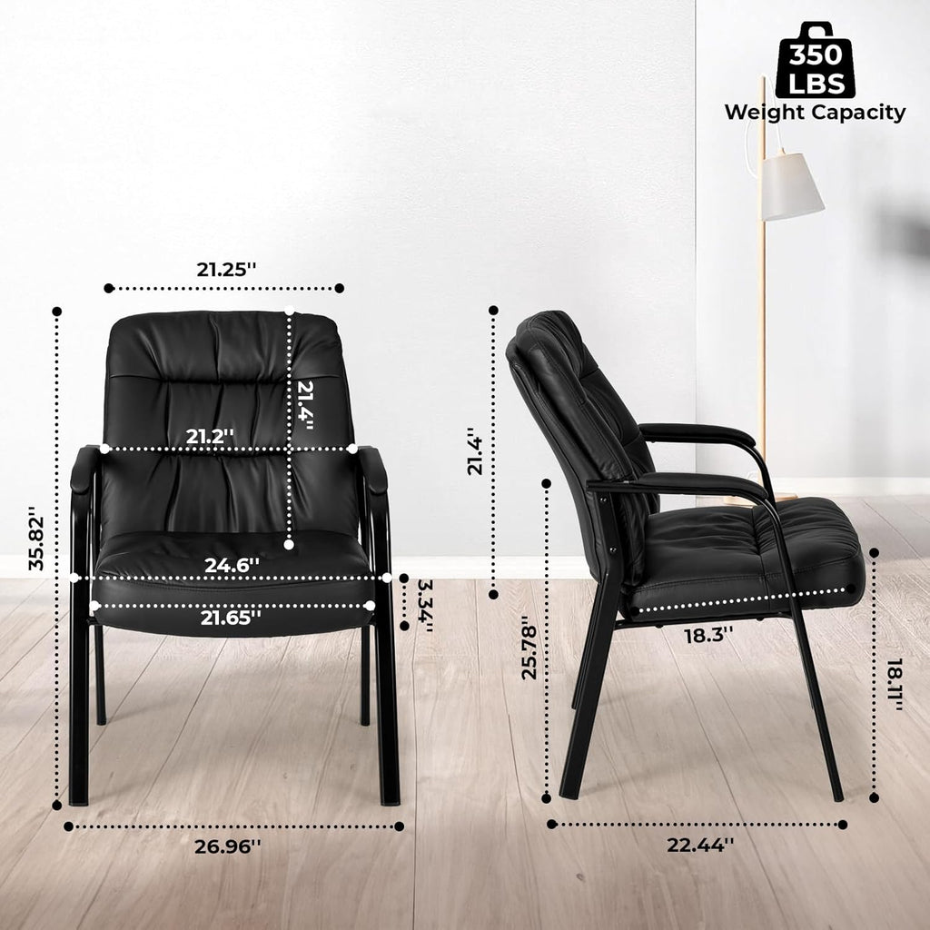 Waiting Room Guest Chair Set of 6, Leather Ergonomic Office Desk Reception Chair No Wheels with Padded Armrest for Conference Lobby Medical Waiting Area Bedroom, Black