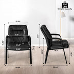 Waiting Room Guest Chair Set of 6, Leather Ergonomic Office Desk Reception Chair No Wheels with Padded Armrest for Conference Lobby Medical Waiting Area Bedroom, Black