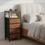 Nightstands Set of 2 with Charging Station, Bedside Table with USB Ports & Type-C, 2 Fabric Drawers Night Stand with Open Shelf, Compact End Table for Bedroom, Rustic Brown