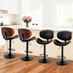 Swivel Bar Stools Set of 2, Adjustable Counter Height Bentwood BarStools, PU Leather Upholstery Bar Chair with Ergonomic Back and Footrest, Counter Stools for Bar, Home Kitchen Island, Brown