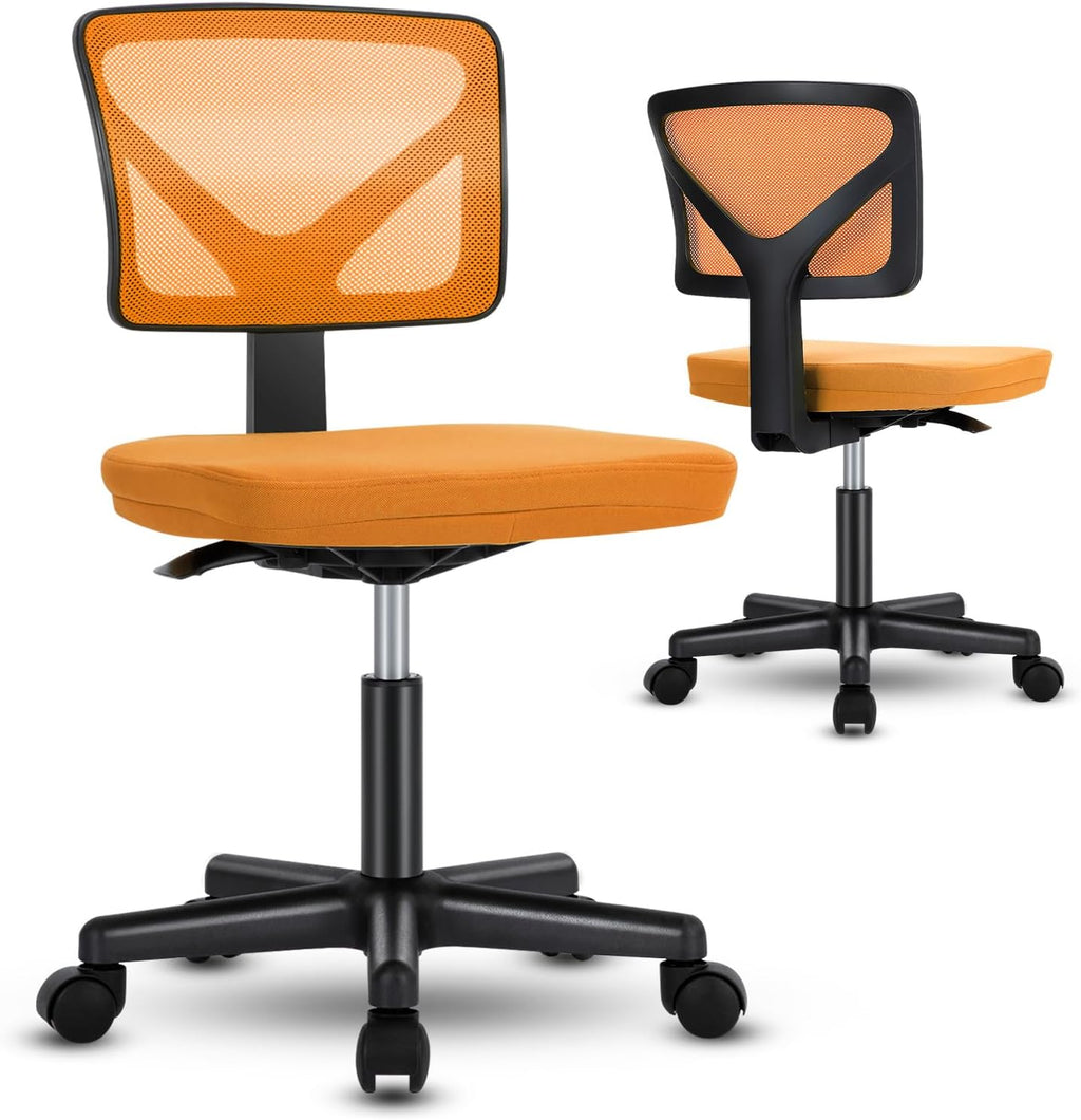 Small Office Chair Armless, Ergonomic Adjustable Home Office Swivel Rolling Task Chair No Arms, Comfy Mesh Mid Back Computer Work Vanity Desk Chiars with Wheels for Small Spaces, Hot Pink
