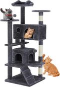 54-inch Indoor Cat Tree Tower ?CMulti-Level Pet House for Large Cats with 2 Condos, Scratching Posts, Round Platform, Small Ladder, and Toys ?C Perfect for Cats of All Ages, Dark Grey