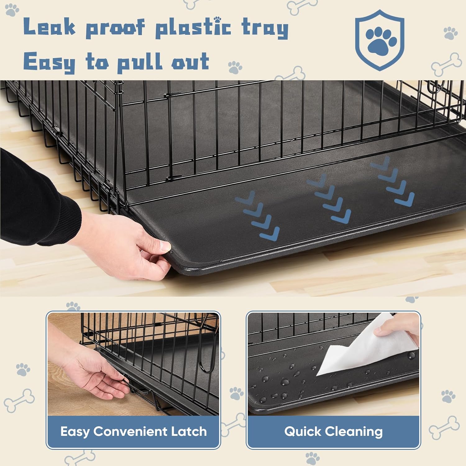 Dog Crate, 30 Inch Medium Single Door Dog Cage with Plastic Leak-Proof Pan Tray, Folding Metal Wire Pet Kennel for Indoor, Outdoor, Travel