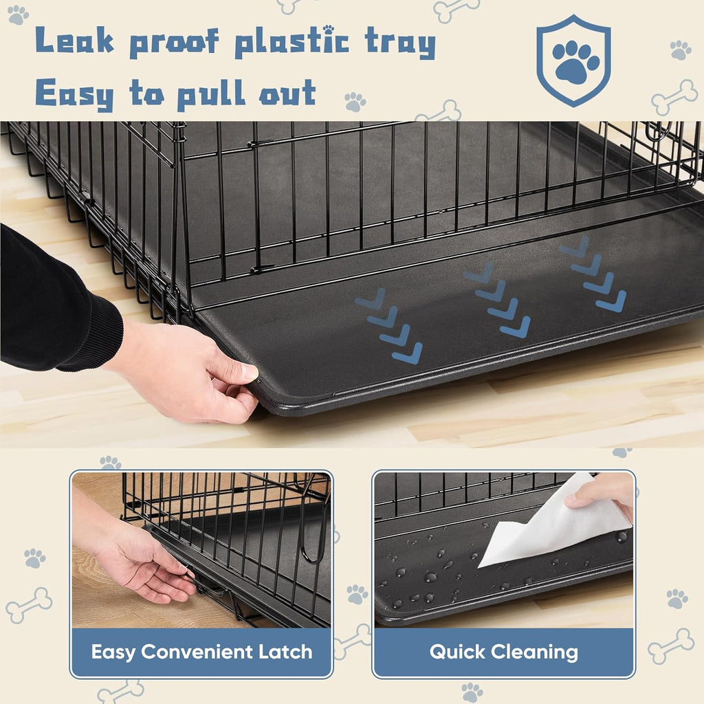 Dog Crate, 24 Inch Small Single Door Dog Cage with Plastic Leak-Proof Pan Tray, Folding Metal Wire Pet Kennel for Indoor, Outdoor, Travel