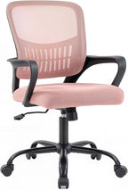 Home Office Chair - Ergonomic Mid Back Mesh Desk Chair with Lumbar Support & Rocking Mode, Height Adjustable with Fixed Armrest, for Conference, Computer, 360?? Swivel, Adults, Pink