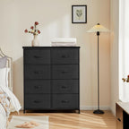 8 Drawer Dresser for Bedroom, Fabric Storage Organizer with Sturdy Metal Frame, Wooden Top Chest of Drawers for Closet Entryway Guest Room,Matte Black