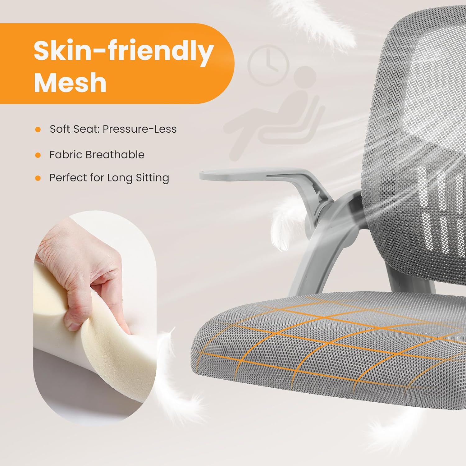 Home Office Managerial Executive Chair, Flip Up Armrest Ergonomic Mesh Adjustable Swivel Mid-Back Computer Desk Chair with Comfortable Lumbar Support, Comfy Arms for Bedroom,Study
