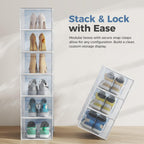Shoe Storage Boxes, 15-Pack Stackable Clear Shoe Containers with Lids, Display Sneaker Case Organizer for Closet, Under Bed, Entryway,White (Fit Size 9)