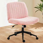 NEWBULIG Armless Office Desk Chair,Criss Cross Legged and Wide Padded Seat with Wheels, Adjustable Height and Tilted Angles,Swivel Rolling Task Vanity Chair for Bedroom,Peach Pink