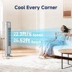 Tower Fan for Bedroom, 28dB Quiet Floor Standing Fan with Remote, 12H Timer, 5 Speeds, 4 Modes, LED Display, Portable Bladeless Oscillating Cooling Fan for Indoor, Home, Office - Silver