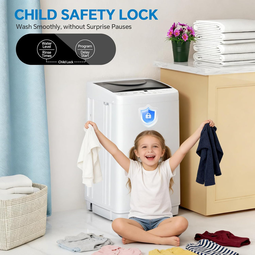 Portable Washing Machine, 7.7 lbs Full-Automatic Compact Laundry Washer, Stainless Steel Drum, 10 Wash Cycles, Auto-Balance Detection, LED Display, Mini Washer for Home, Apartment, Dorm, White
