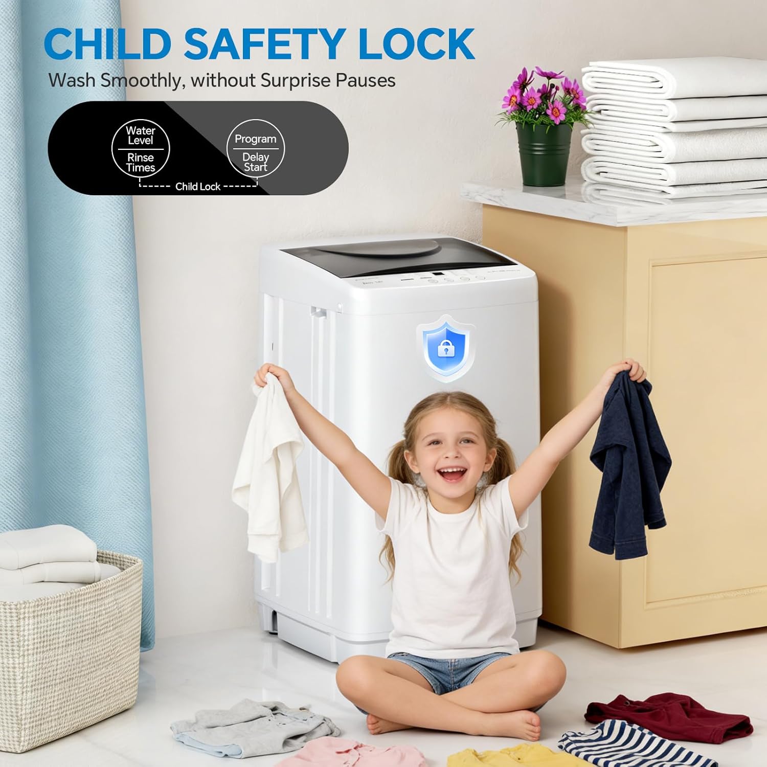 Portable Washing Machine, 7.7 lbs Full-Automatic Compact Laundry Washer, Stainless Steel Drum, 10 Wash Cycles, Auto-Balance Detection, LED Display, Mini Washer for Home, Apartment, Dorm, White