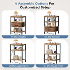 Nightstands Set of 2 with Charging Station, Bedside Table with USB Ports & Type-C, 2 Fabric Drawers Night Stand with Open Shelf, Compact End Table for Bedroom, Rustic Brown