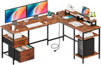 62 Inch L Shaped Gaming Desk with Charging Station & 2 Monitor Stands, Computer Desk with Drawer & Adjustable Storage Shelves, Large Corner Desk for Home Office, White