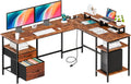 L Shaped Gaming Desk with Charging Station & 2 Monitor Stands, Computer Desk with Drawer & Adjustable Storage Shelves, Large Corner Desk for Home Office, 62 Inch Rust Wood