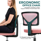 Small Office Chair Armless, Ergonomic Adjustable Home Office Swivel Rolling Task Chair No Arms, Comfy Mesh Mid Back Computer Work Vanity Desk Chiars with Wheels for Small Spaces, Hot Pink