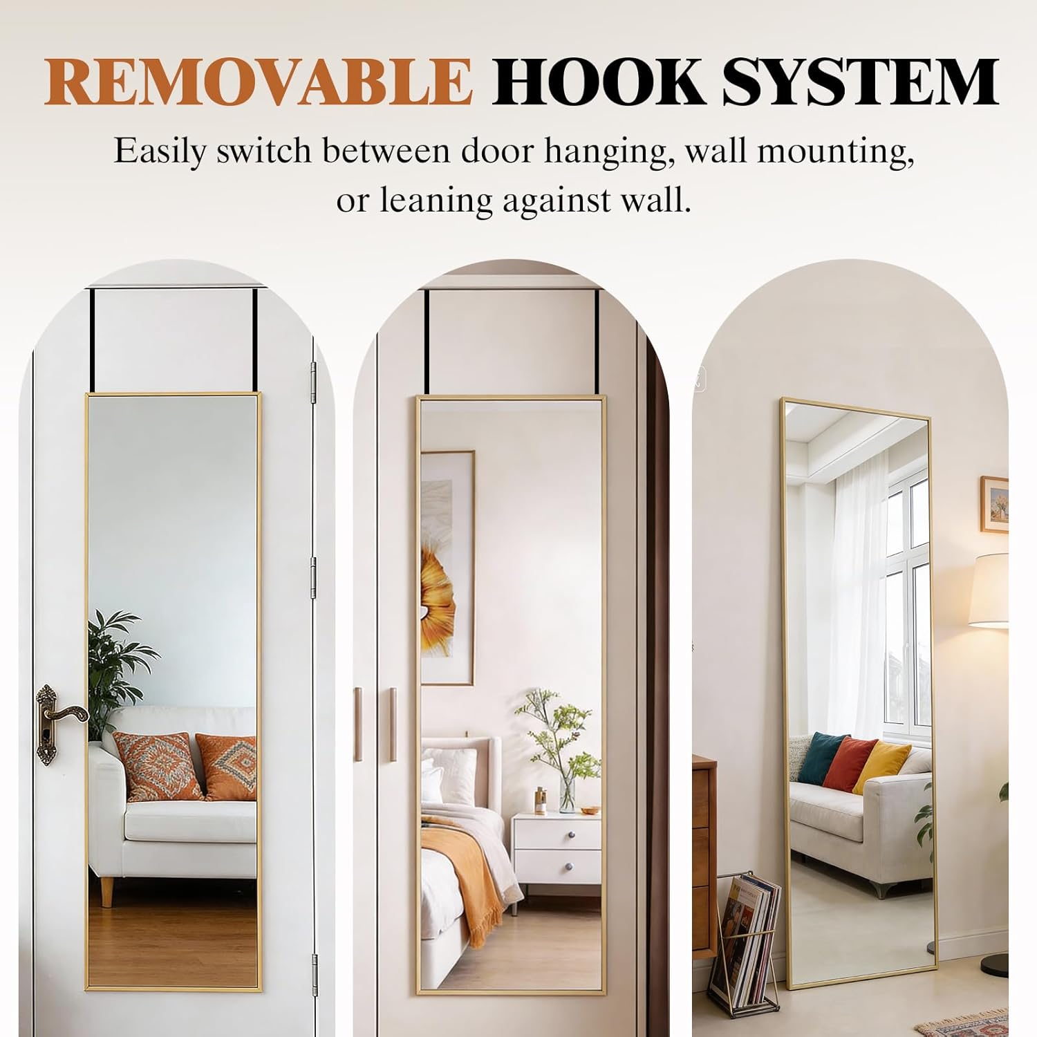 47x14 Full Length Mirror Over The Door, Wall Mounted Full Body Mirror, Door Hanging Metal Aluminum Alloy Frame Dressing Mirror for Bedroom, Living Room, Entryway, Gold