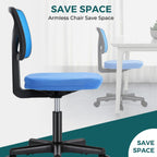 Armless Desk Chairs Set of 2, Ergonomic Adjustable Home Office Swivel Rolling Task Chair No Arms, Comfy Mesh Mid Back Computer Work Vanity Desk Chiars with Wheels for Small Spaces, Blue