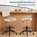 Armless Drafting Chair, Low Back Office Seat with Adjustable Footrest Ring for Standing Desk, Ergonomic PU Leather Office Seating, Swivel Rolling High Stool for Studio, Lab, Counter, Beige