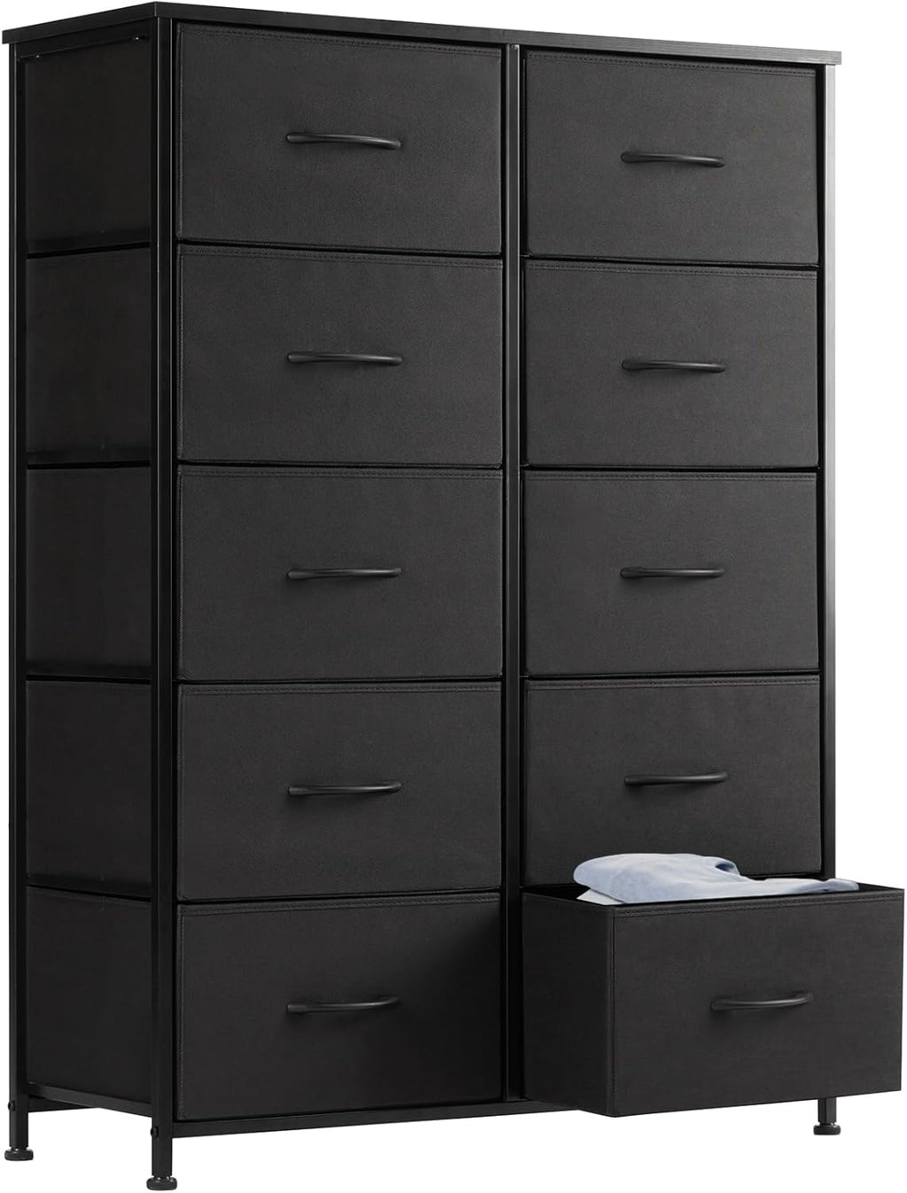 Dresser for Bedroom with 9 Storage Drawers, Large Fabric Storage Tower Organizer, Chest of Drawers with Metal Frame Wooden Top for Closet, Living Room, Entryway, Brown