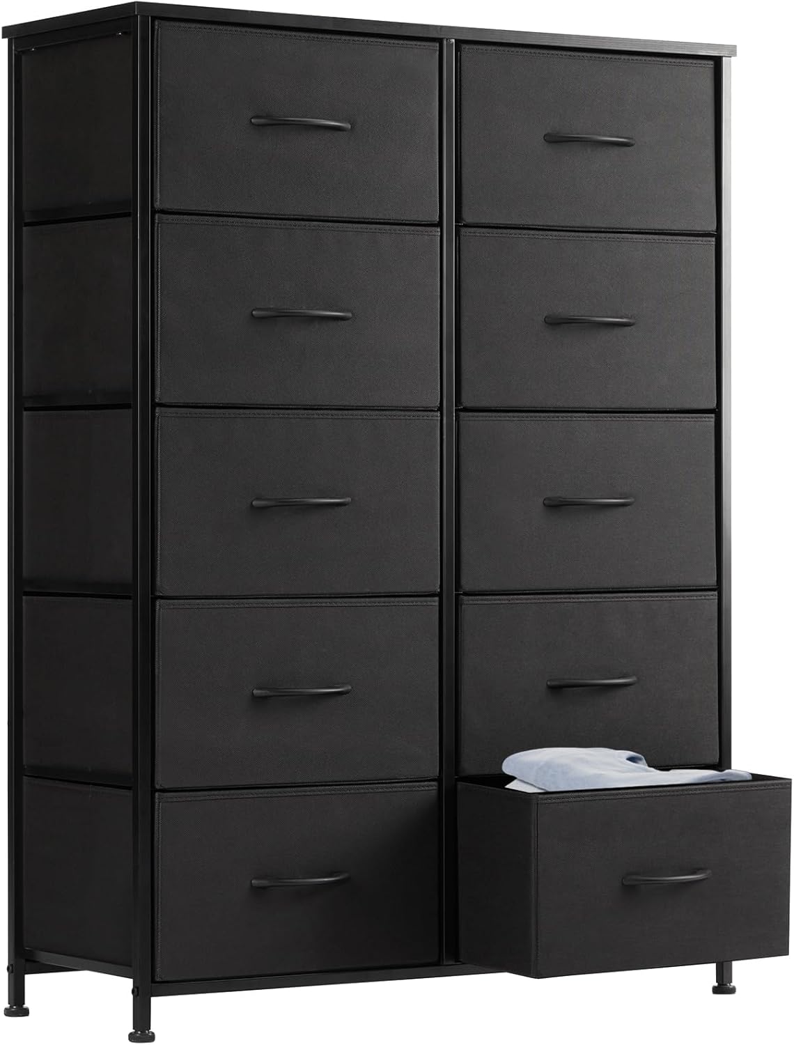 Dresser for Bedroom with 9 Storage Drawers, Large Fabric Storage Tower Organizer, Chest of Drawers with Metal Frame Wooden Top for Closet, Living Room, Entryway, Brown