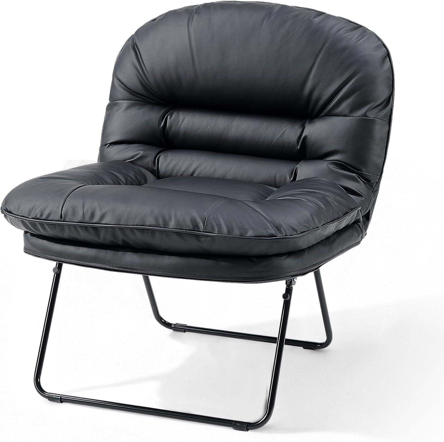 Comfy Saucer Chair,PU Leather Foldable Chairs for Bedroom, Dorm & Gaming, Fashion Floor Chair with Back Support for Small Spaces,Snow White