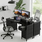 47 Inch Computer Desk with 8 Fabric Drawers, Office Gaming Desk with Storage, Writing Study Table with X-Shaped Reinforced Structure, Black