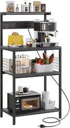 Kitchen Bakers Rack with Power Outlet, Coffee Bar Table 4 Tiers, Microwave Oven Stand Station, Adjustable Storage Shelf Freestanding Appliance Organizer - 23.6 Inch, Rustic Brown
