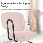 Home Office Desk Chair - Ergonomic Armless PU Leather Computer Rolling Task Chair??with Comfy Lumbar Support and Height Adjustable, Vanity, Bedroom, Pink