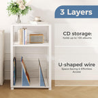 3 Tier Side Table, 2 Pack Record Player Stand with Storage Up to 100 Albums,Turntable Stand for Vinyl, White Records Shelf for Living Room Bedroom