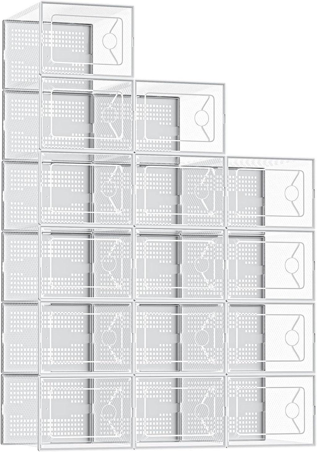 Shoe Storage Boxes, 15-Pack Stackable Clear Shoe Containers with Lids, Display Sneaker Case Organizer for Closet, Under Bed, Entryway,White (Fit Size 9)