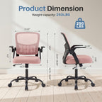 Home Office Desk Chair - Ergonomic Computer Mesh Chair with Lumbar Support & Rocking Mode, Height Adjustable with Flip-up Armrest, for Conference, Meeting Room, 360?? Swivel, Adults, Pink