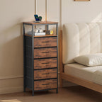 Nightstands Set of 2 with Charging Station, Bedside Table with USB Ports & Type-C, 2 Fabric Drawers Night Stand with Open Shelf, Compact End Table for Bedroom, Rustic Brown