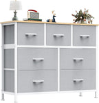 8 Drawer Dresser for Bedroom, Wide Fabric Storage Tower with Wooden Top and Metal Frame, Closet Chest Organizer Furniture, Living Room Hallway, Black