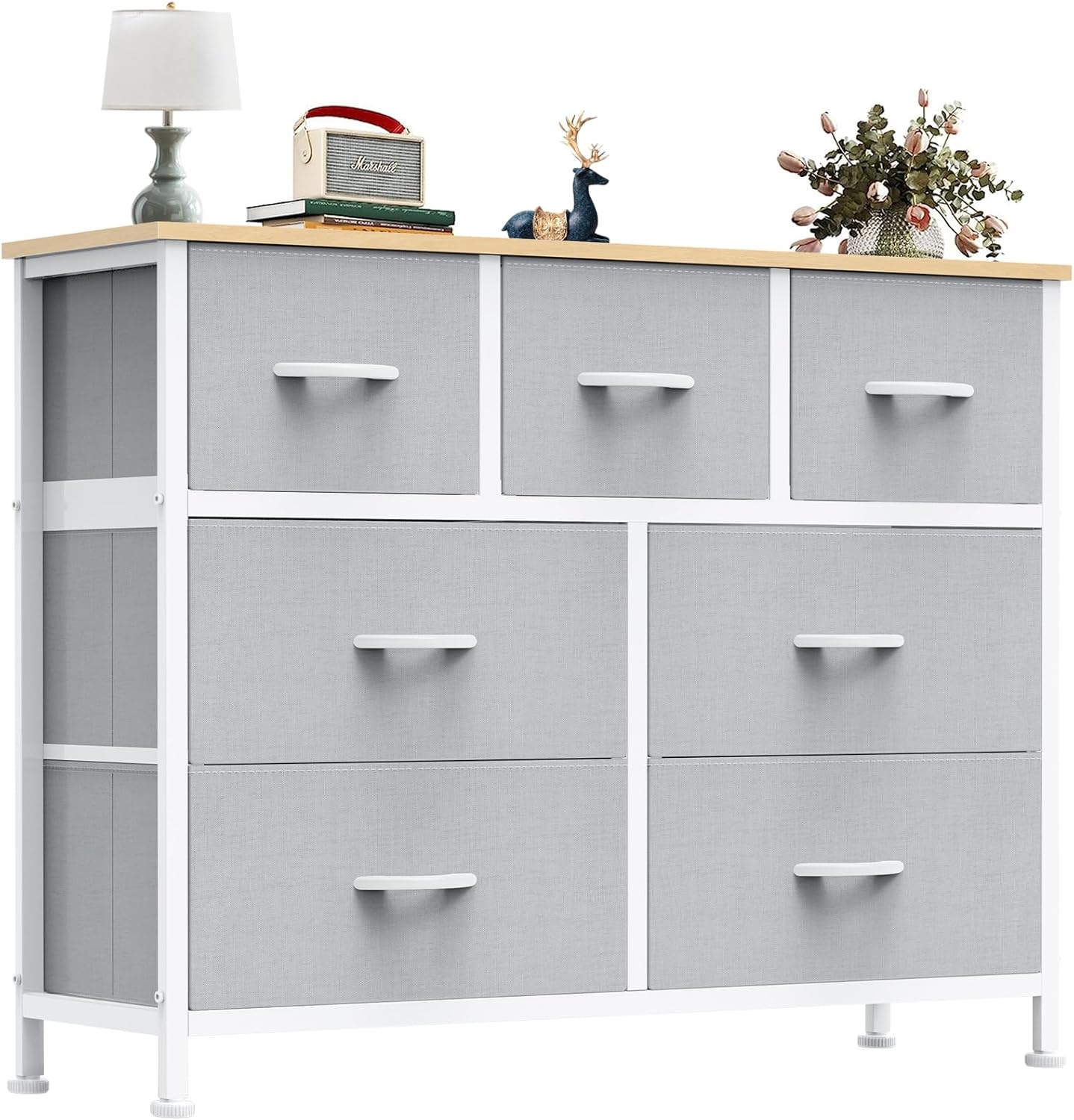 8 Drawer Dresser for Bedroom, Wide Fabric Storage Tower with Wooden Top and Metal Frame, Closet Chest Organizer Furniture, Living Room Hallway, Black